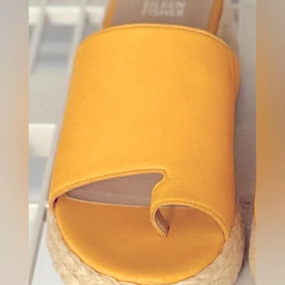 NIB Eileen Fisher Tarry Toe Loop Espadrille Wedge Slide Sandal Mango Size 9.5 - Picture 4 of 10